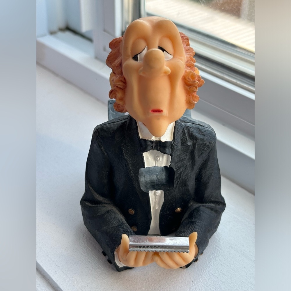 James The Butler - 90s Vintage Tape Ceramic Dispenser Figurine in Black Suit